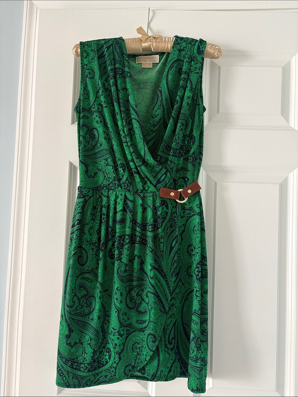 Michael Kors Emerald Green Paisley Sleeveless Wrap Dress
